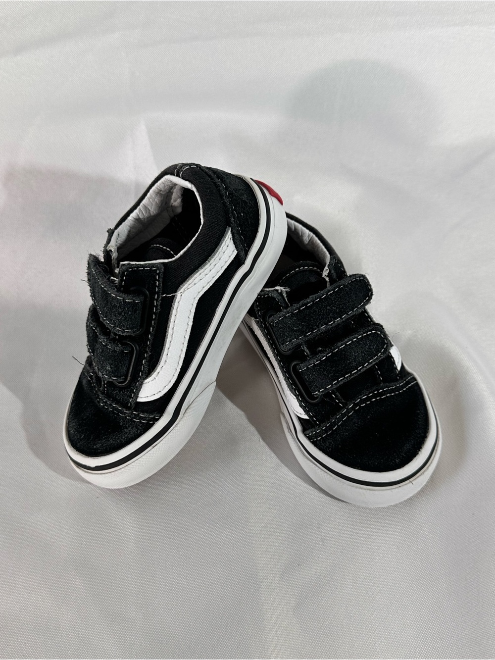 Vans Kids Black Velcro Skate Shoes with White Side Stripe